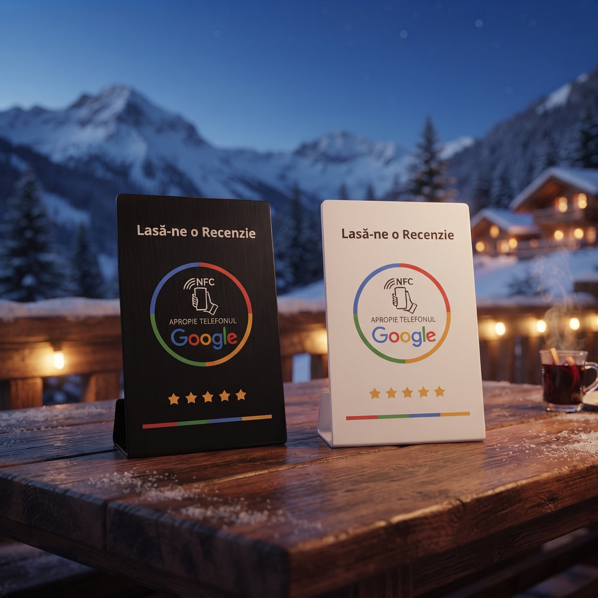 Stand NFC + QR pentru recenzii Google