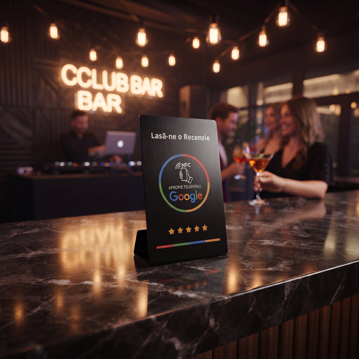 Stand NFC + QR pentru recenzii Google