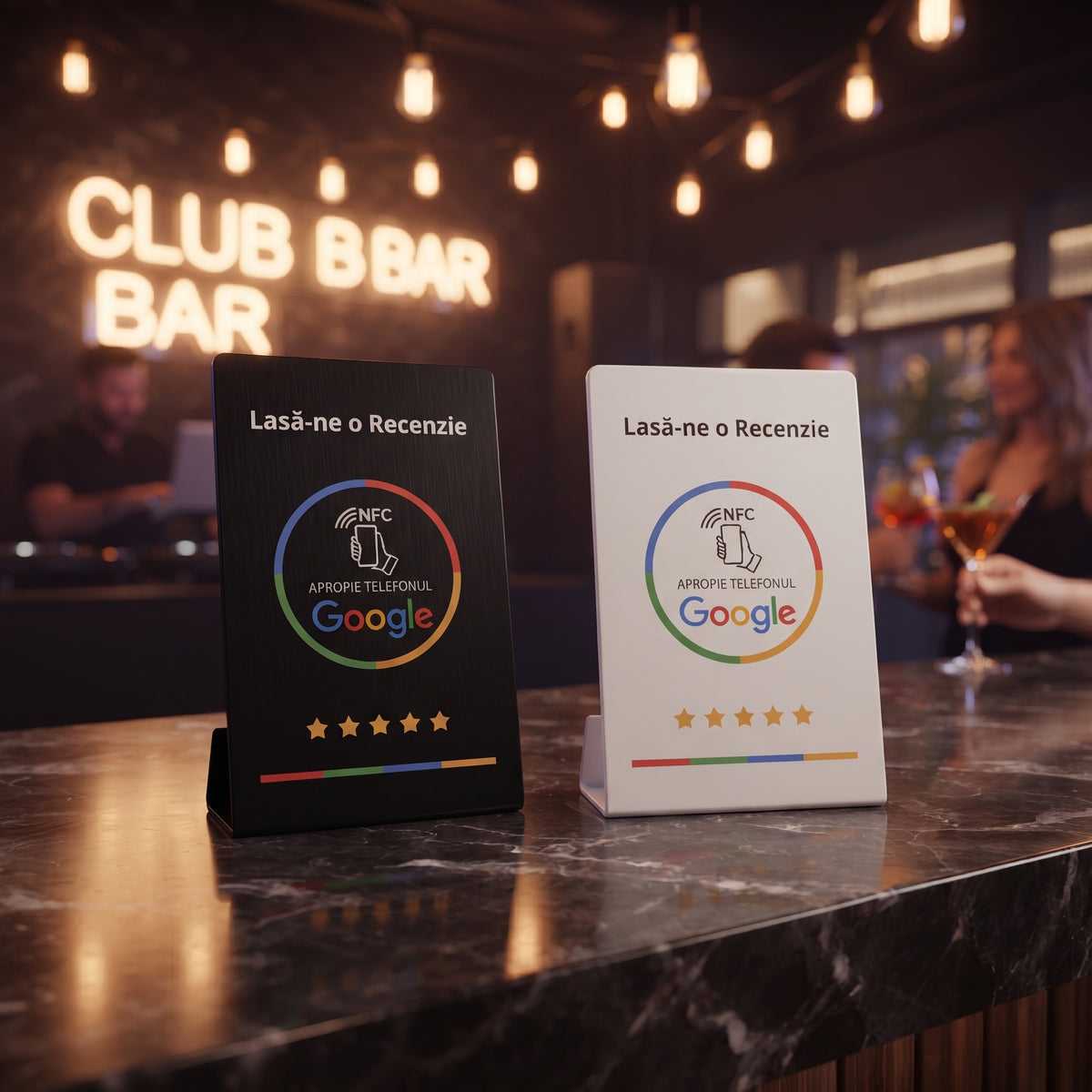 Stand NFC + QR pentru recenzii Google