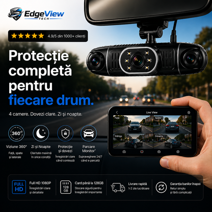 EdgeCam - Camera Auto Supraveghere 360° WiFi & GPS, Night Vision