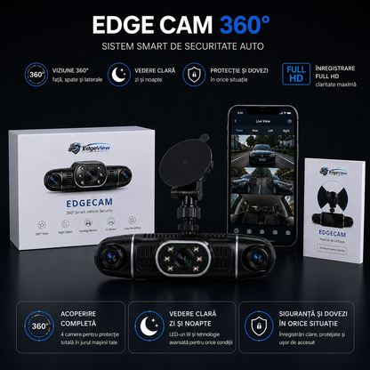 EdgeCam - Camera Auto Supraveghere 360° WiFi & GPS, Night Vision